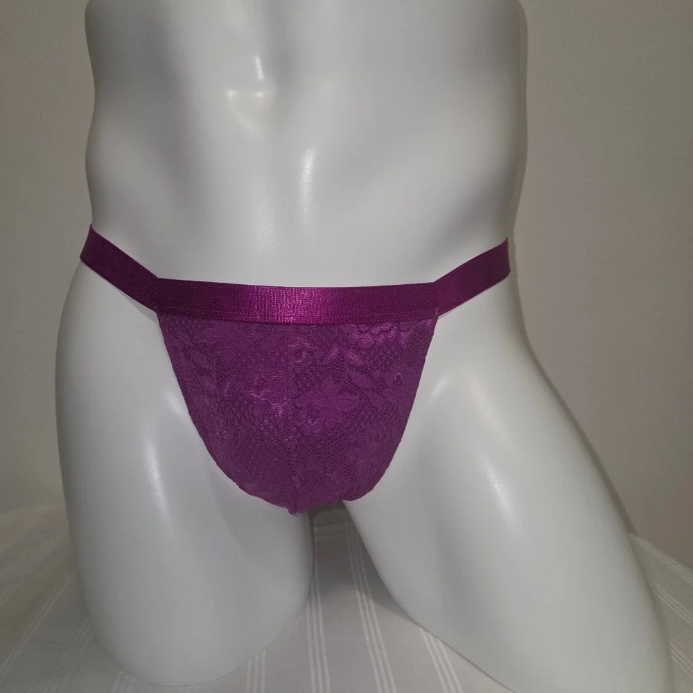Cosabella Men's Thong Stretch Italian Lace Mid-Rise‎ Underwear Swiss Beet
